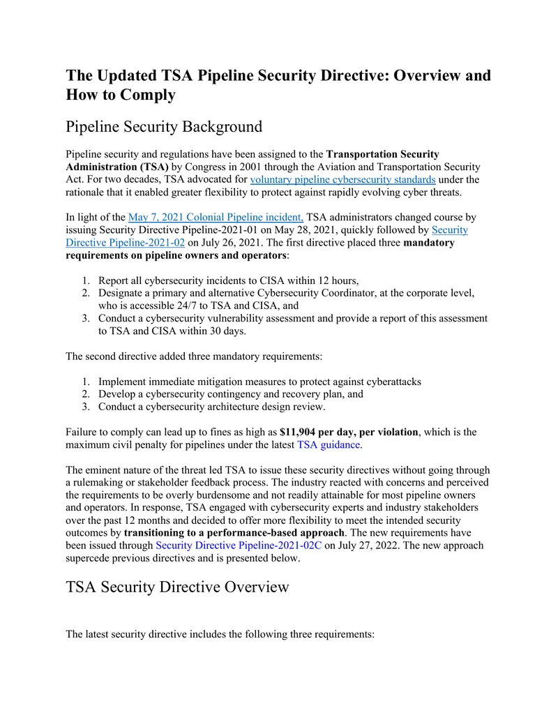 TSA Pipeline Security Directive Compliance Guide