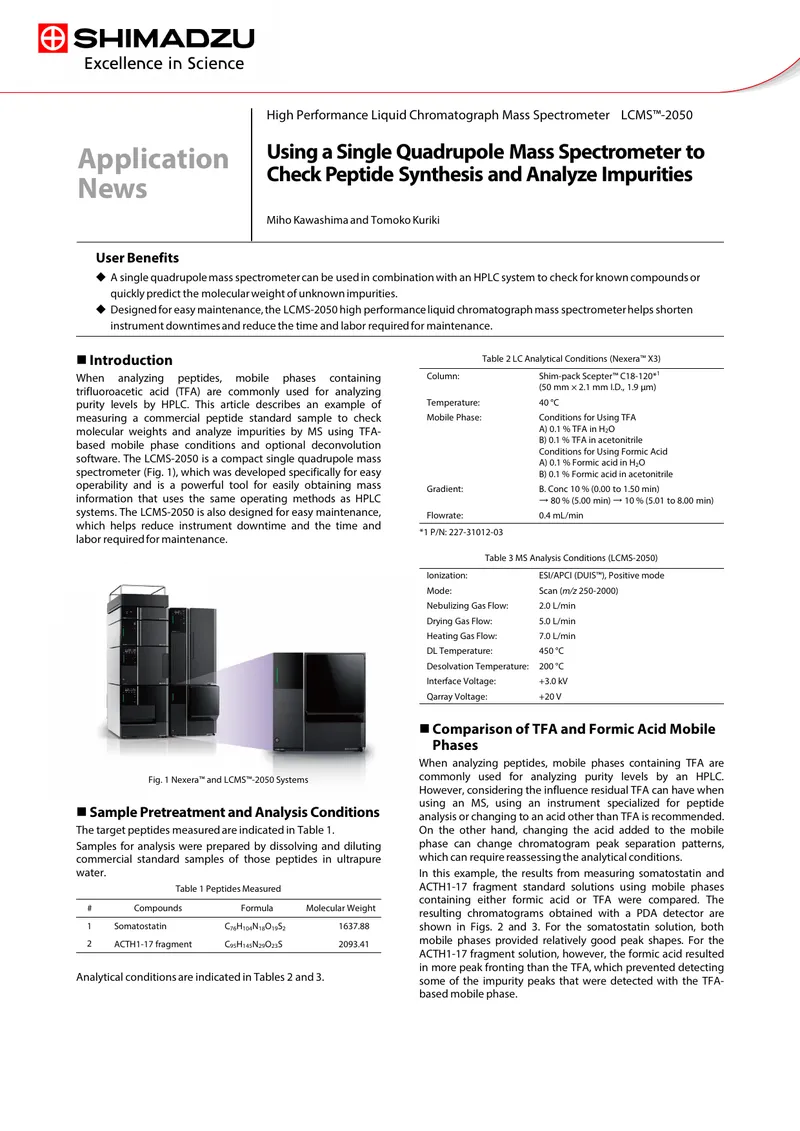 Using a Single Quadrupole Mass Spectrometer for Peptide Analysis