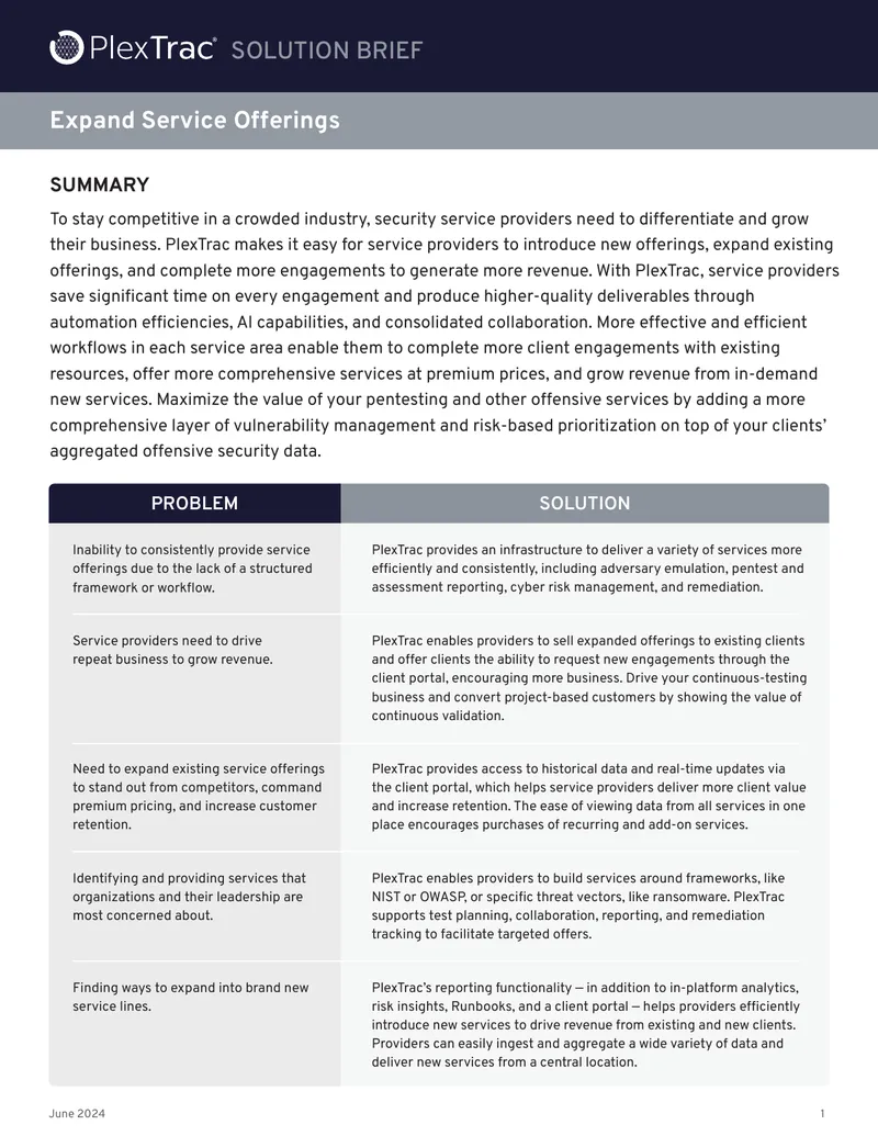 PlexTrac Service Expansion Solution Brief