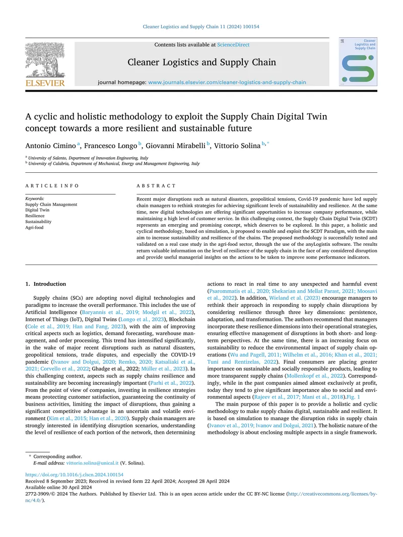 Cyclic Methodology for Supply Chain Digital Twin Implementation