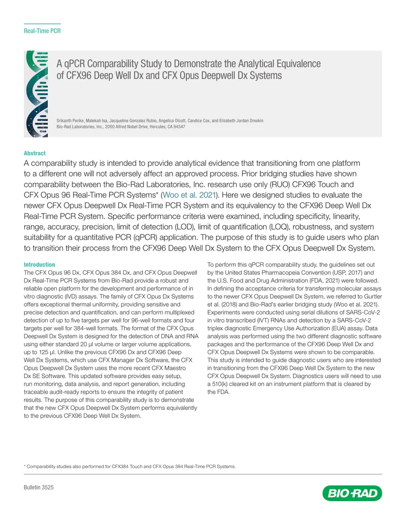 Comparability Study of CFX96 and CFX Opus Deepwell Dx Systems