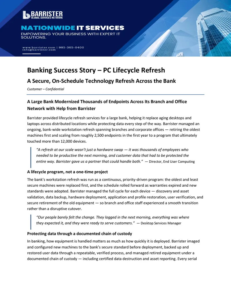 Banking Technology Lifecycle Refresh Case Study