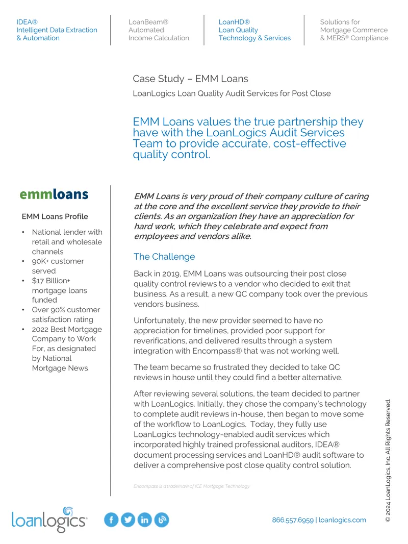 EMM Loans Case Study on LoanLogics Audit Services