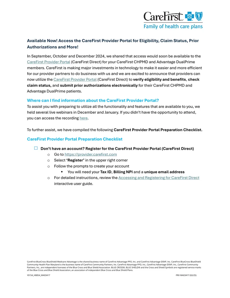 CareFirst Provider Portal Access and Features Guide