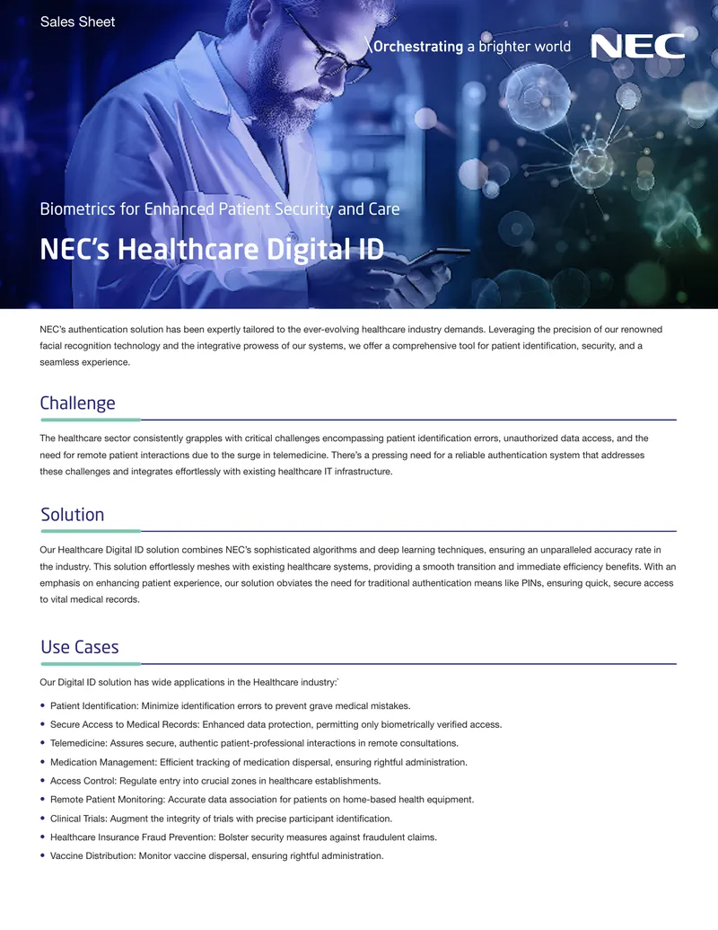 NEC Healthcare Digital ID Solution Overview