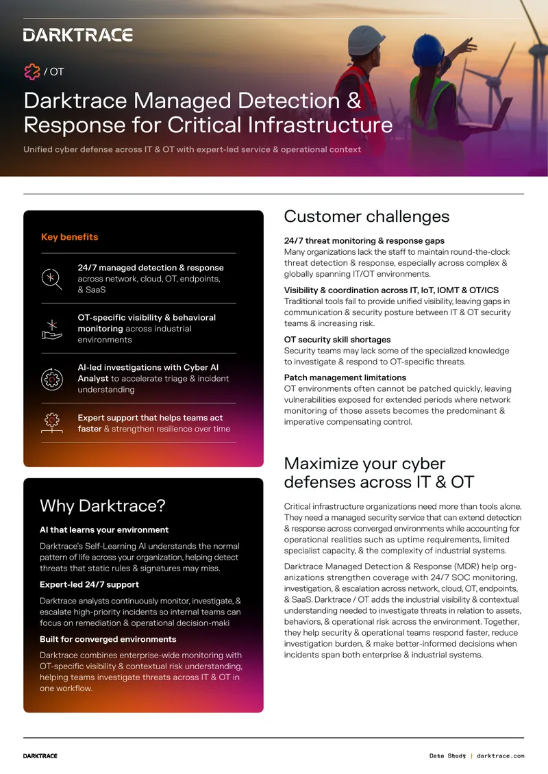 Darktrace Managed Detection and Response for Critical Infrastructure