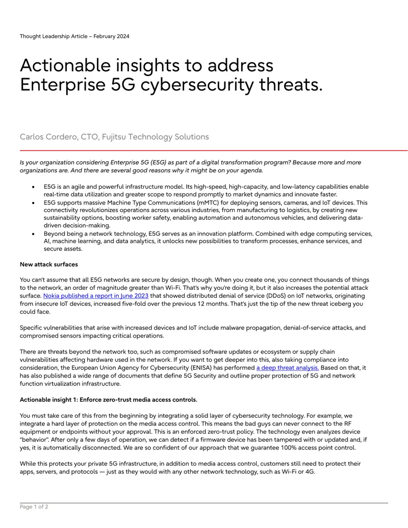 Enterprise 5G Cybersecurity and Observability Insights