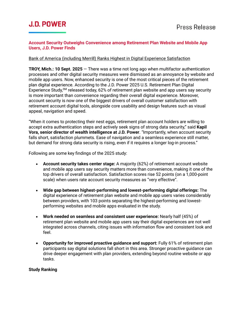 2025 U.S. Retirement Plan Digital Experience Study Findings