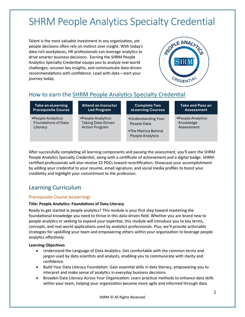 SHRM People Analytics Specialty Credential Guide