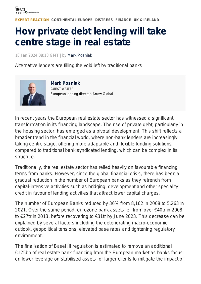 Private Debt Lending in European Real Estate