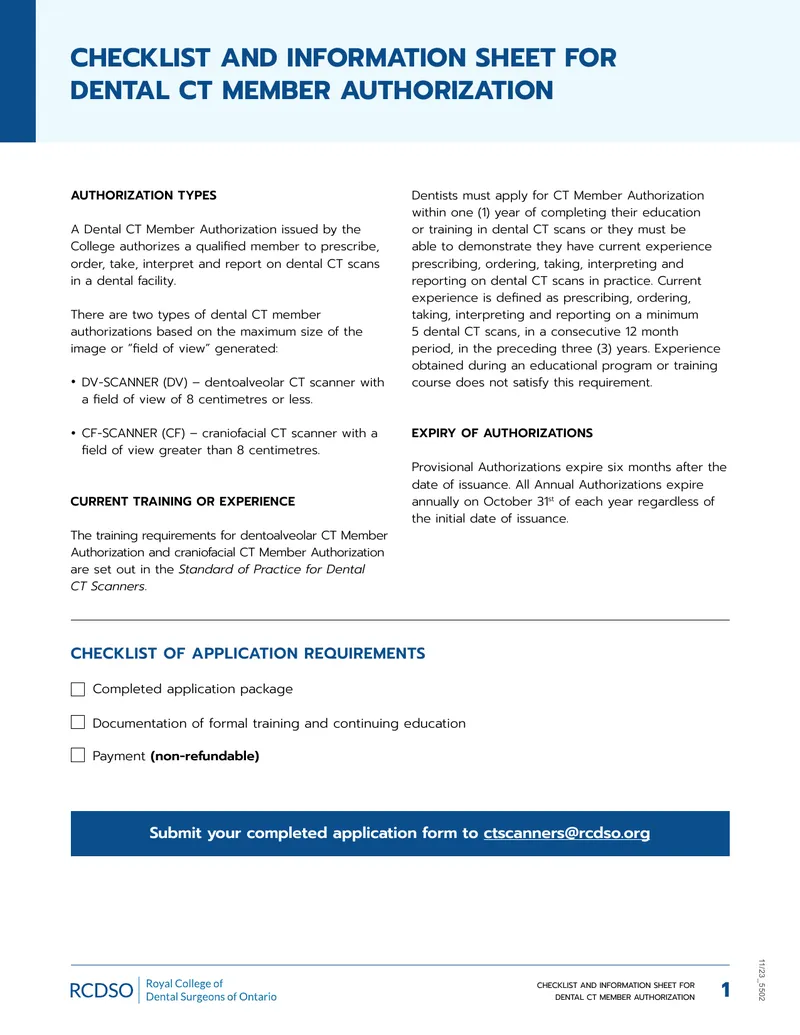 Dental CT Member Authorization Application Guidelines