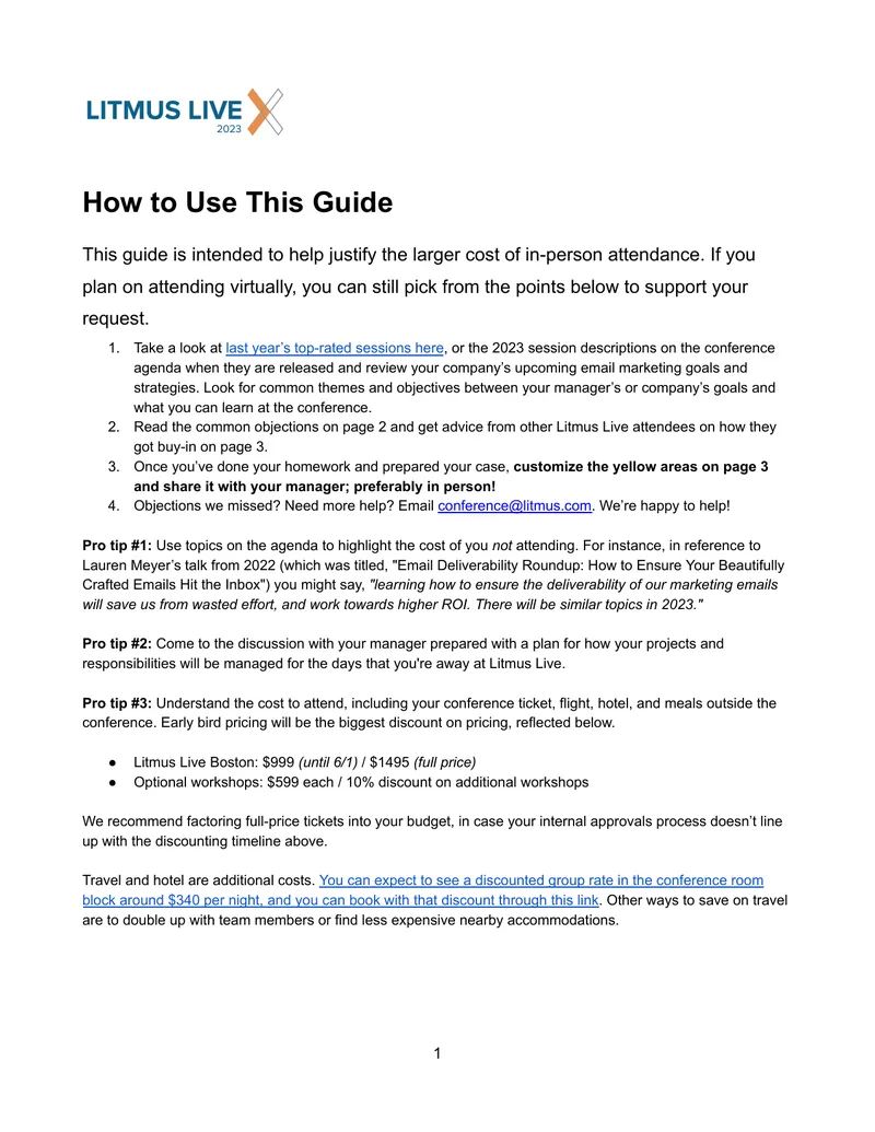 Justification Guide for Attending Litmus Live Conference