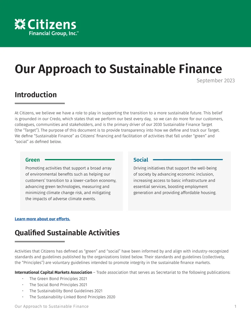 Citizens Sustainable Finance Approach Overview