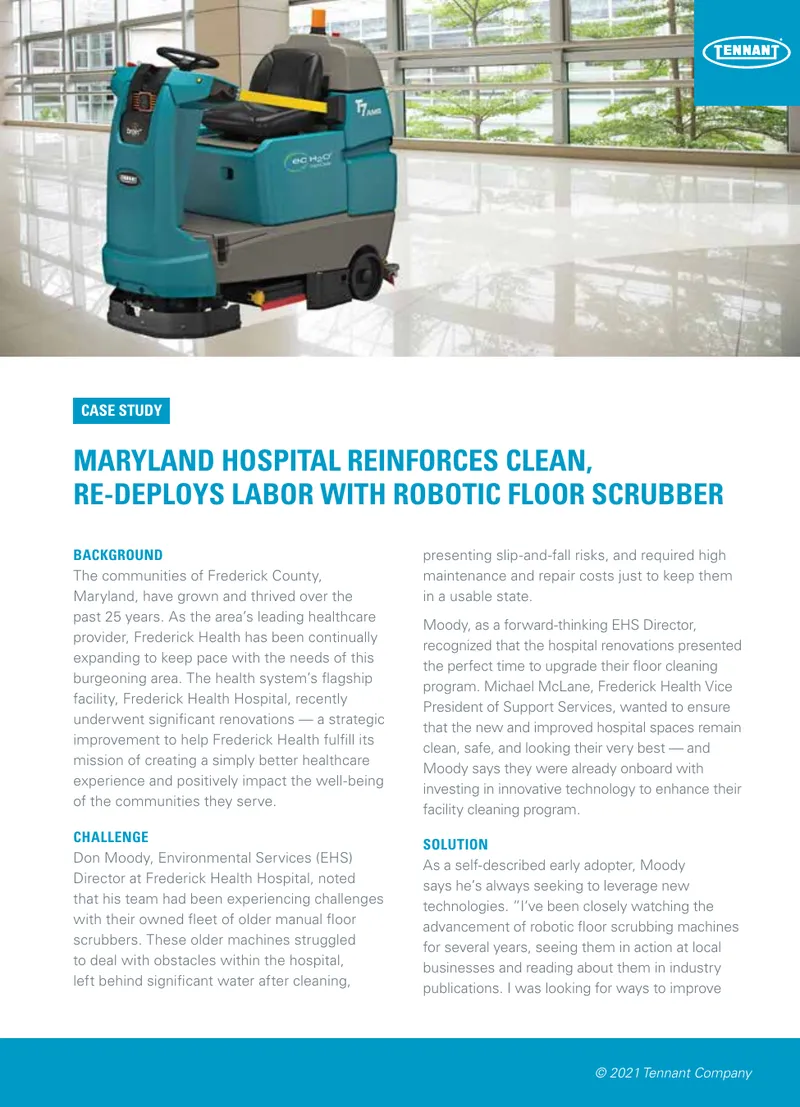 Frederick Health Hospital Robotic Floor Scrubber Case Study