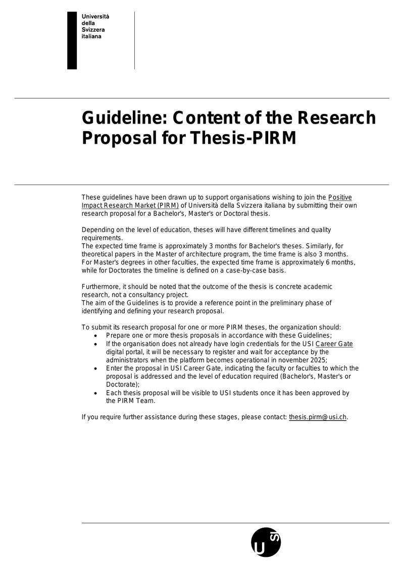 Guidelines for Submitting PIRM Thesis Proposals
