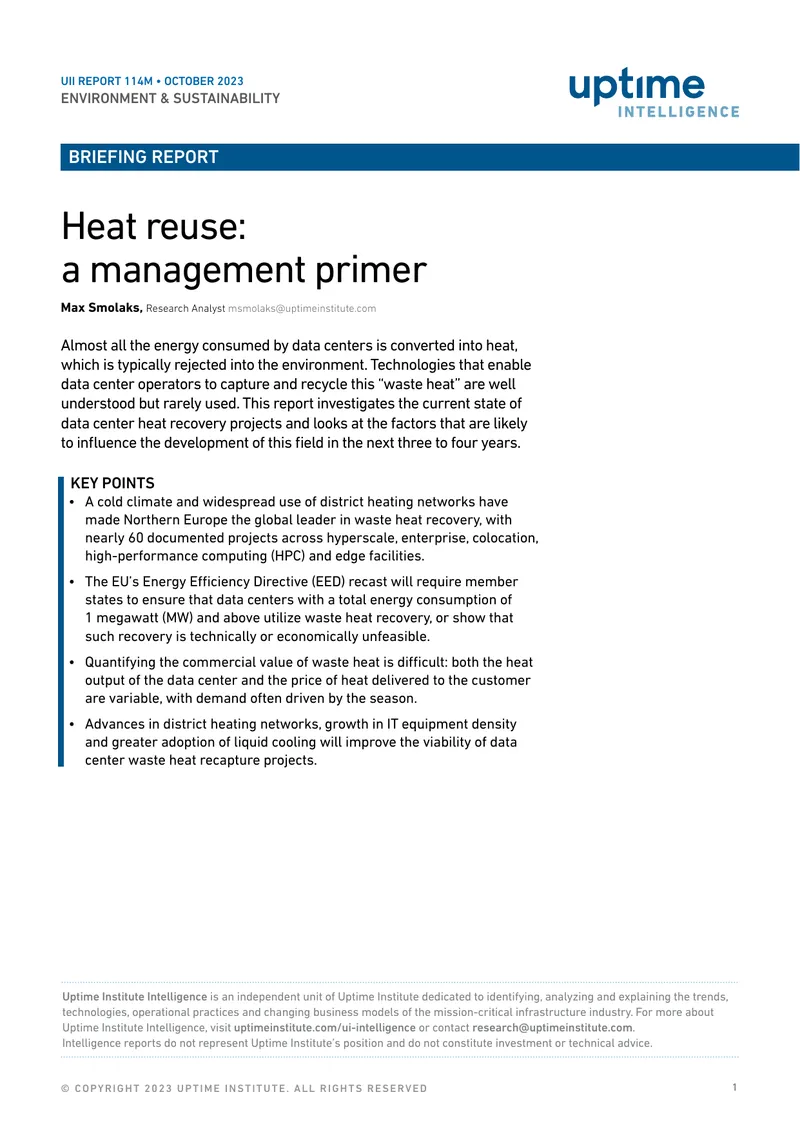 Heat Reuse Management Primer for Data Centers