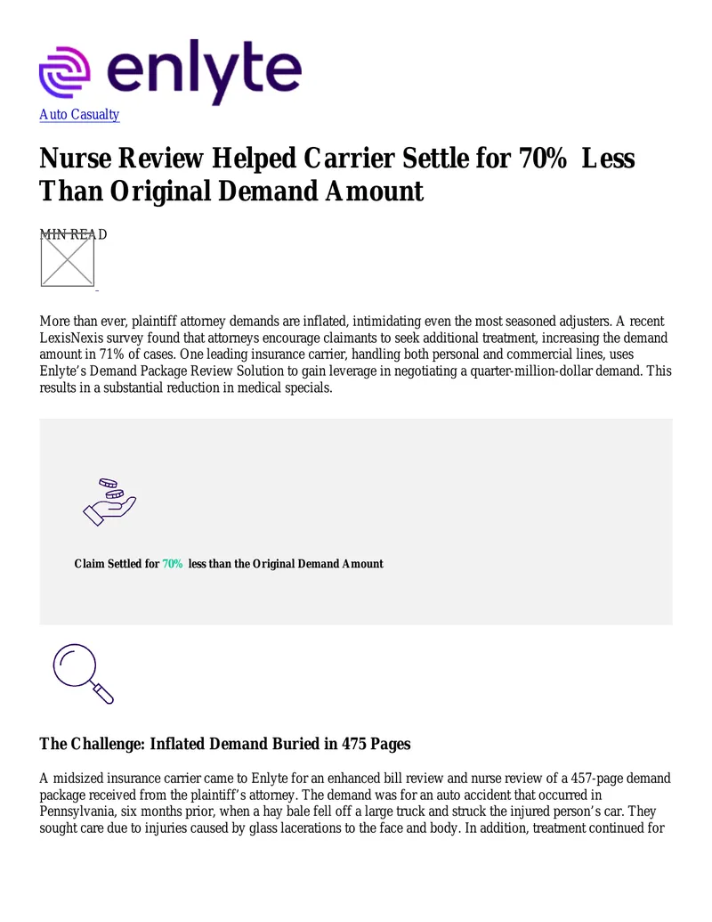 Auto Casualty Nurse Review and Settlement Strategy