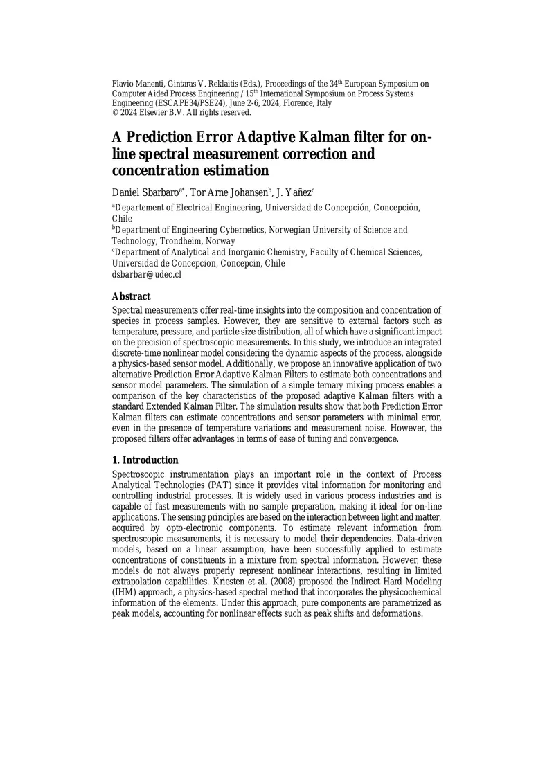 Prediction Error Adaptive Kalman Filter for Spectral Measurement Correction