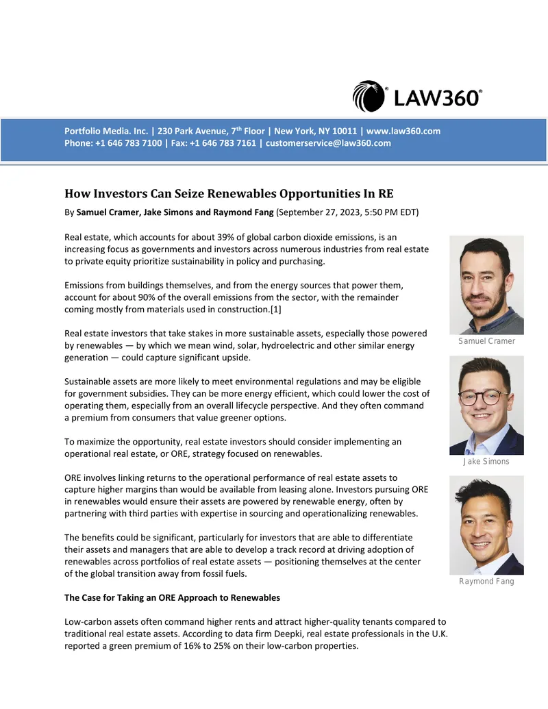 Opportunities for Investors in Renewable Real Estate