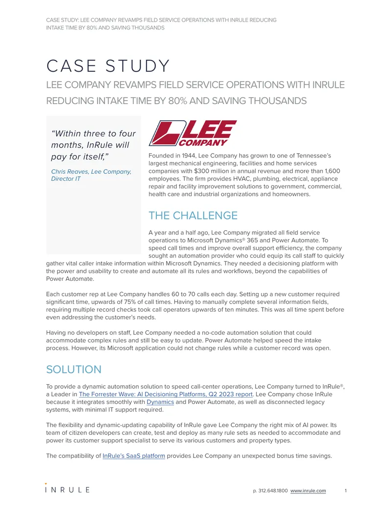 Lee Company Field Service Operations Case Study