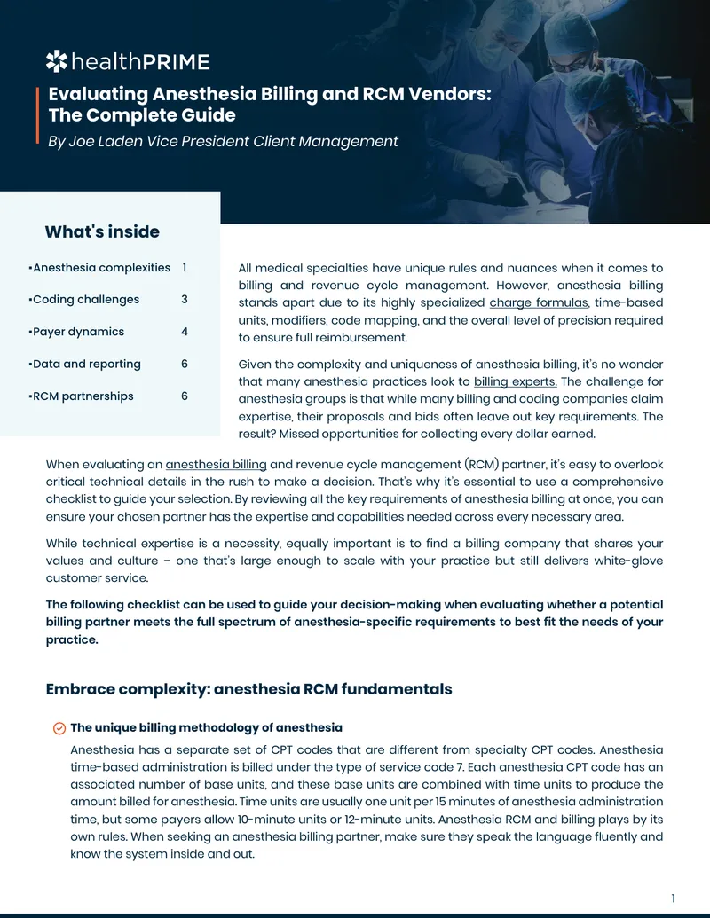 Evaluating Anesthesia Billing and RCM Vendors Guide
