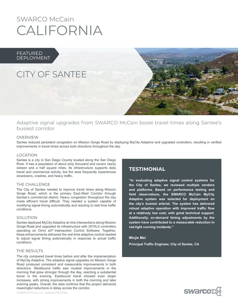 Adaptive Signal Control System Deployment in Santee
