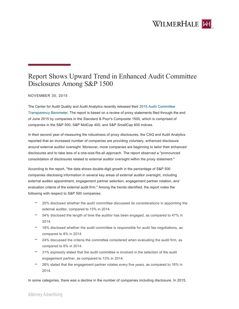 Trends in Audit Committee Disclosures Among S&P 1500