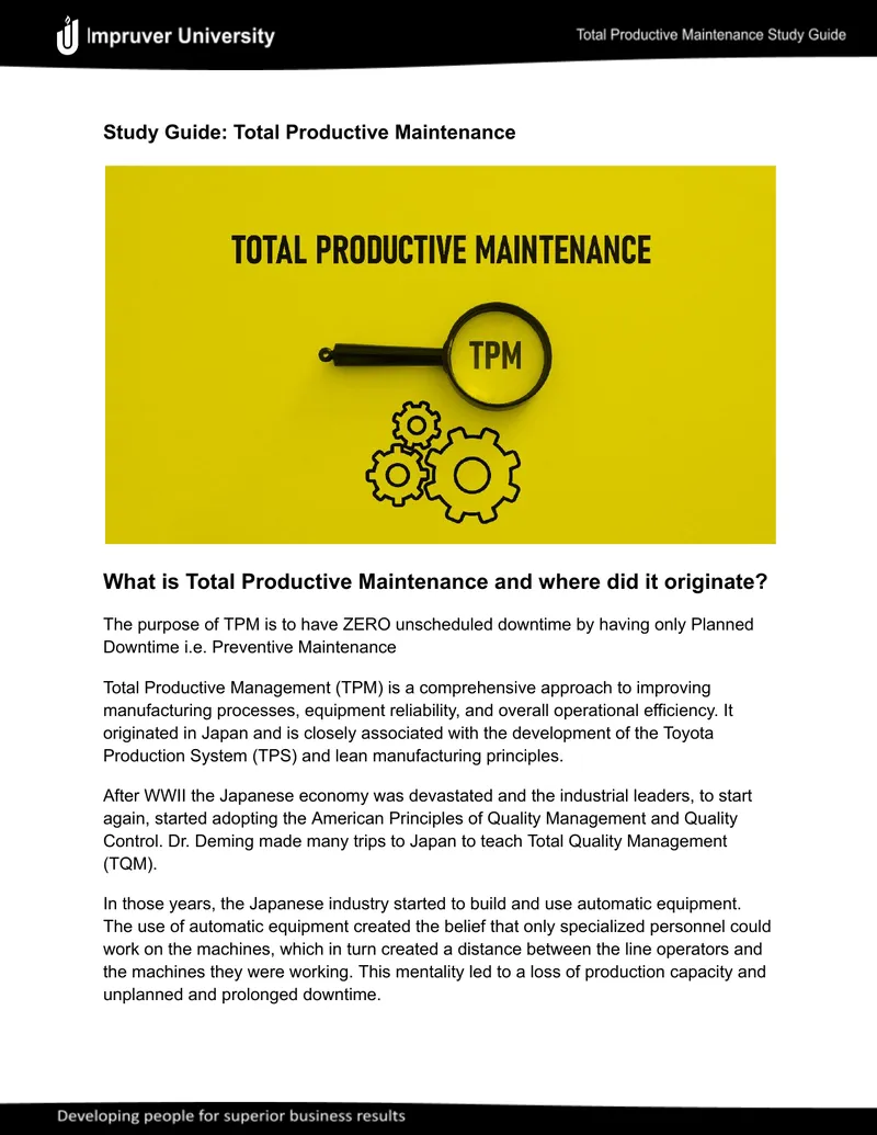 Total Productive Maintenance Study Guide