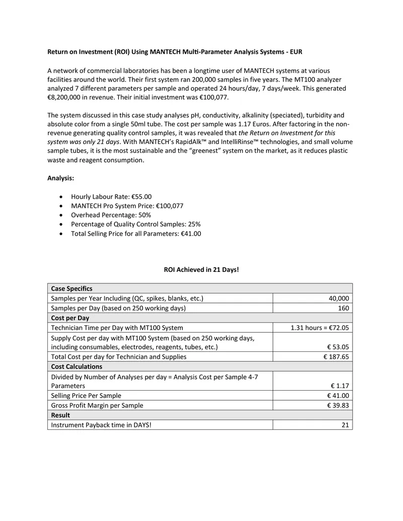 Return on Investment Analysis for MANTECH Systems