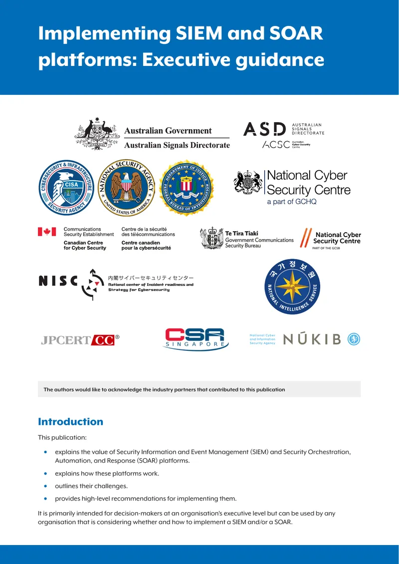 Implementing SIEM and SOAR Platforms Executive Guidance