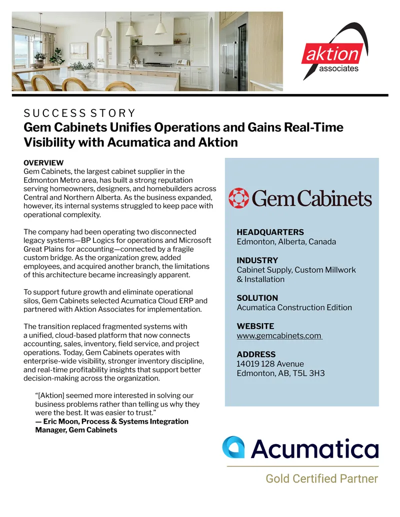 Gem Cabinets Implements Acumatica for Unified Operations