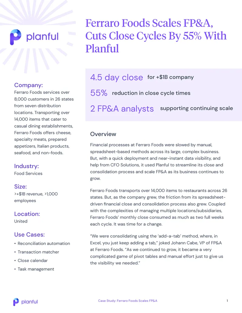 Ferraro Foods Financial Planning and Analysis Case Study