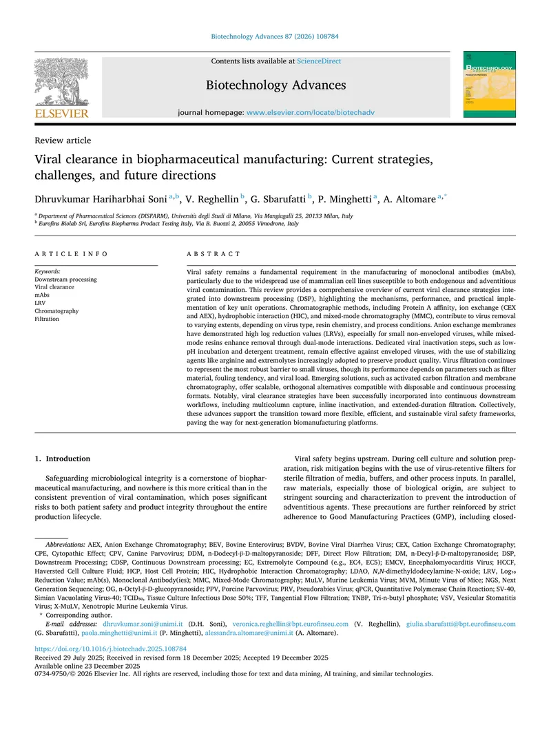 Viral Clearance Strategies in Biopharmaceutical Manufacturing
