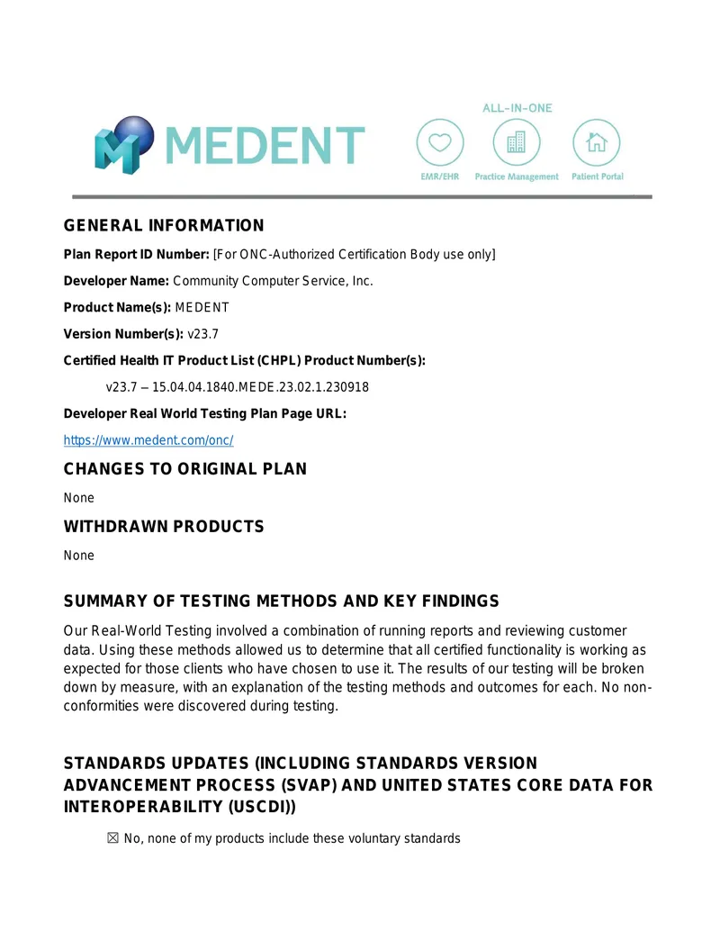 Real-World Testing Report for MEDENT EMR System