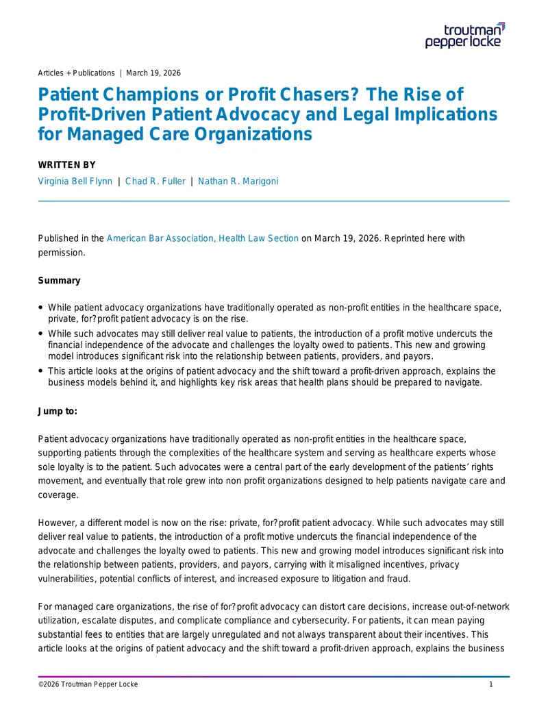 Profit-Driven Patient Advocacy and Legal Risks
