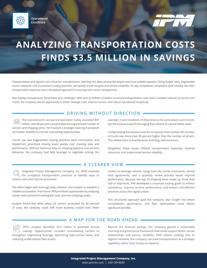 Transportation Cost Analysis and Savings Identification