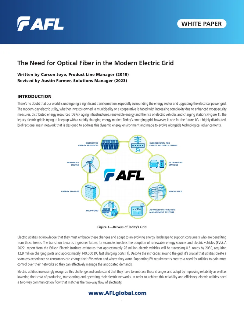 The Need for Optical Fiber in the Modern Electric Grid