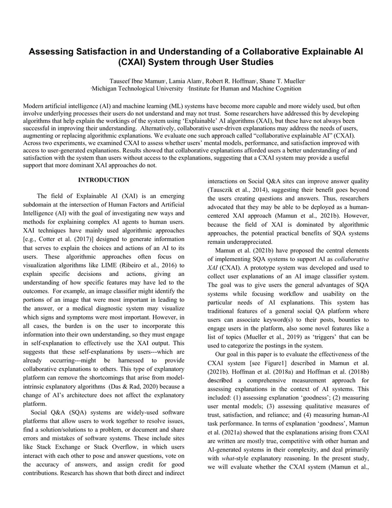 Evaluating Collaborative Explainable AI System Effectiveness