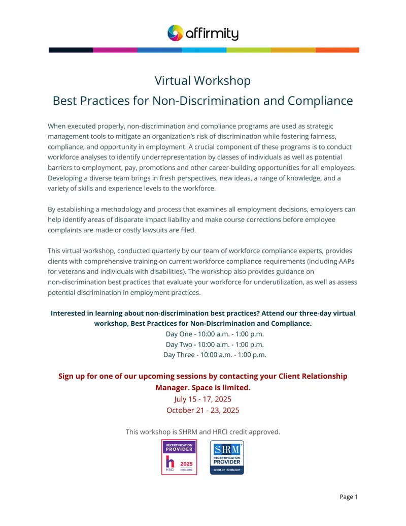 Best Practices for Non-Discrimination and Compliance Workshop