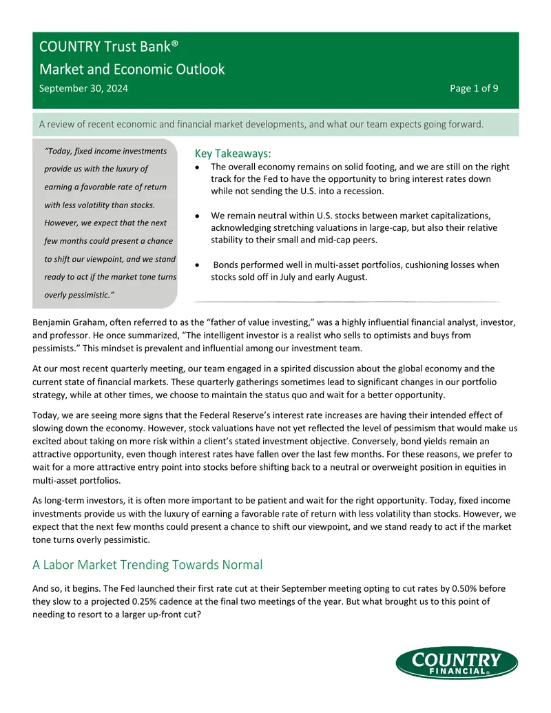Economic and Financial Market Developments Report