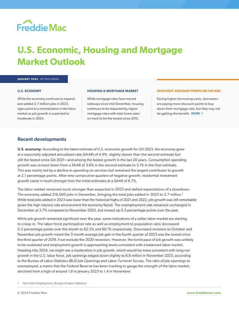 U.S. Economic, Housing and Mortgage Market Outlook January 2024