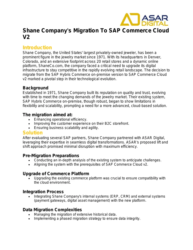 Shane Company's Migration To SAP Commerce Cloud V2 preview page 1