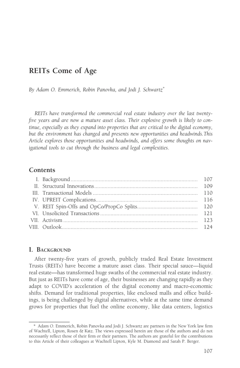 REITs Evolution and Current Market Dynamics