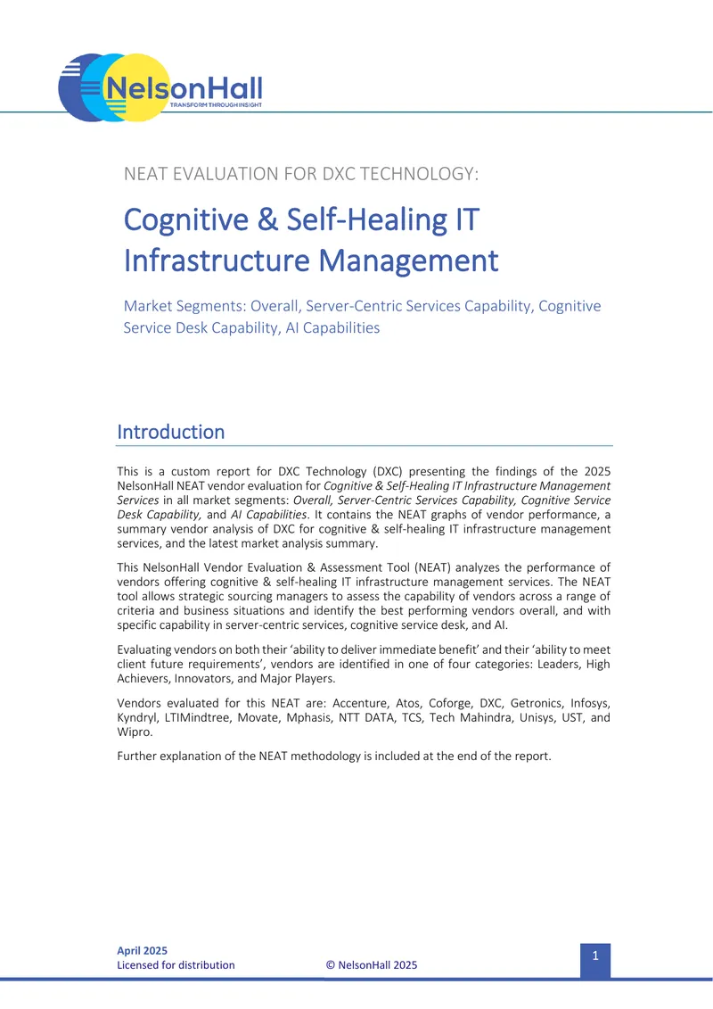 NEAT Evaluation for DXC Technology in IT Infrastructure Management