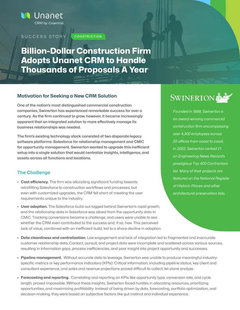Billion-Dollar Construction Firm Adopts Unanet CRM