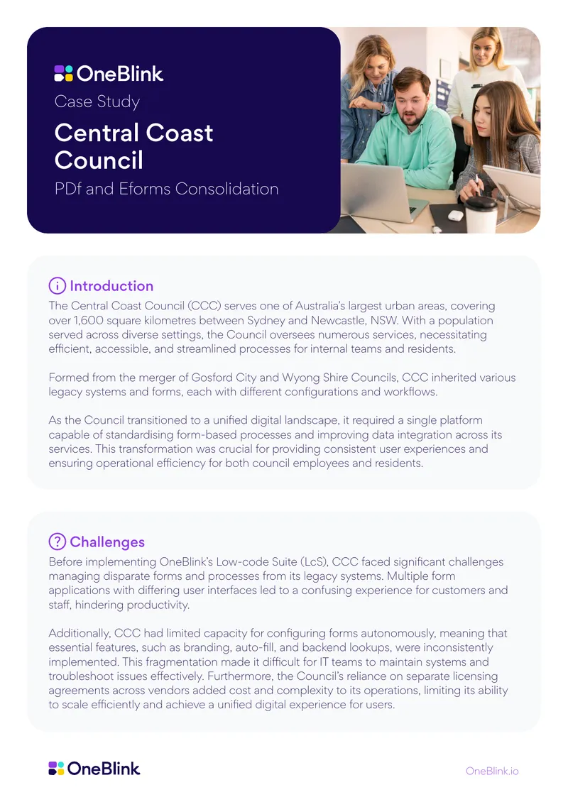Central Coast Council Low-code Suite Implementation Case Study