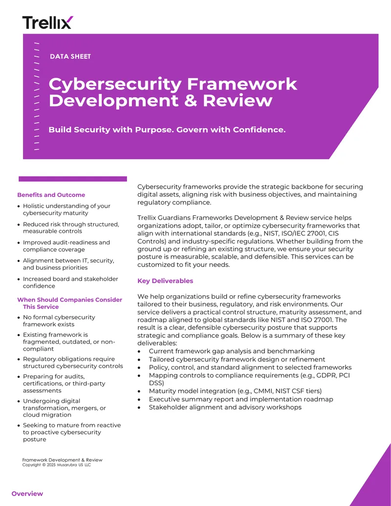 Cybersecurity Framework Development and Review Service