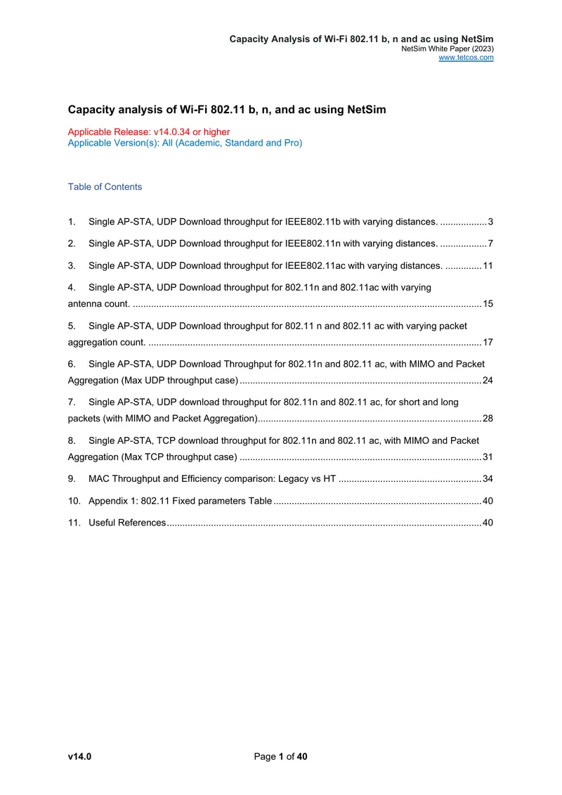 Capacity Analysis of Wi-Fi 802.11 b, n and ac