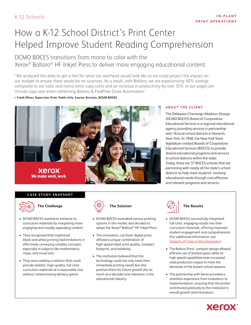DCMO BOCES Enhances Curriculum with Xerox Baltoro Press
