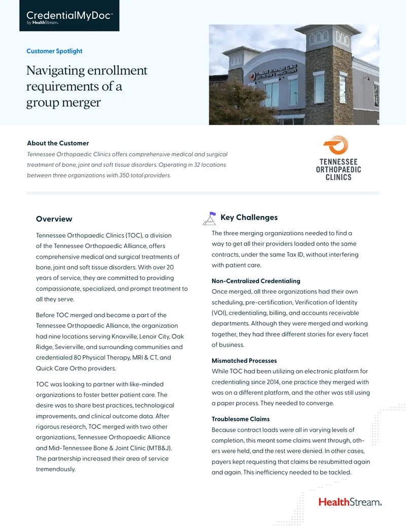 Tennessee Orthopaedic Clinics Credentialing Process Improvement